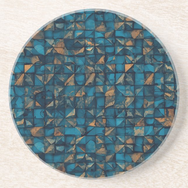Dessous De Verre En Grès Magnifique motif patchwork "Look" en sarcelle fonc (Devant)