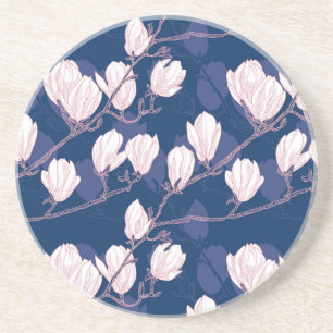 Dessous De Verre En Grès Magnolia Élégance : Fleur de printemps marine