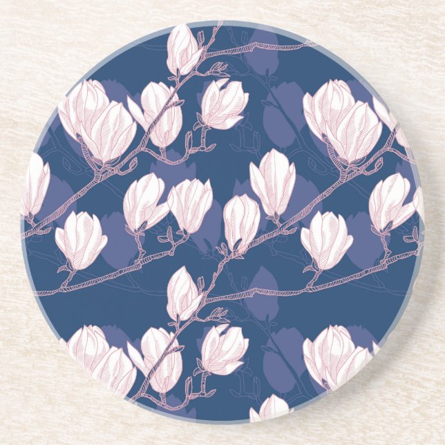 Dessous De Verre En Grès Magnolia Élégance : Fleur de printemps marine (Devant)