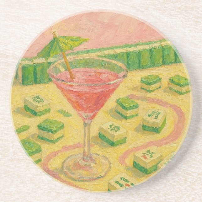 Dessous De Verre En Grès Mahjong Chic Peinture Cocktail  (Devant)