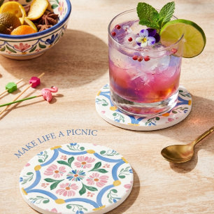 Dessous De Verre En Grès Maison de campagne florale ensoleillée et joyeuse