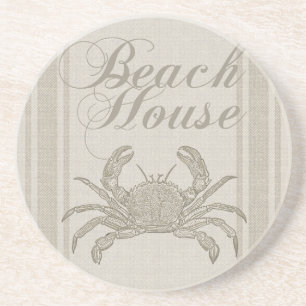 Dessous De Verre En Grès Maison de plage crabe rivage côtier vintage