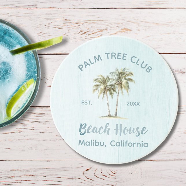 Dessous De Verre En Grès Maison de plage moderne en bois aux palmiers bleu  (In situ)