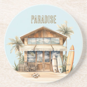 Dessous De Verre En Grès Maison de planches de surf de sable océanique de p