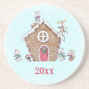 Dessous De Verre En Grès Maison en pain d'épices Animaux de patin à glace é