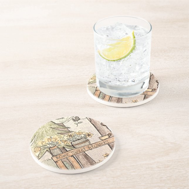 Dessous De Verre En Grès maison fleurs sucrées brûle brillant (Côté)