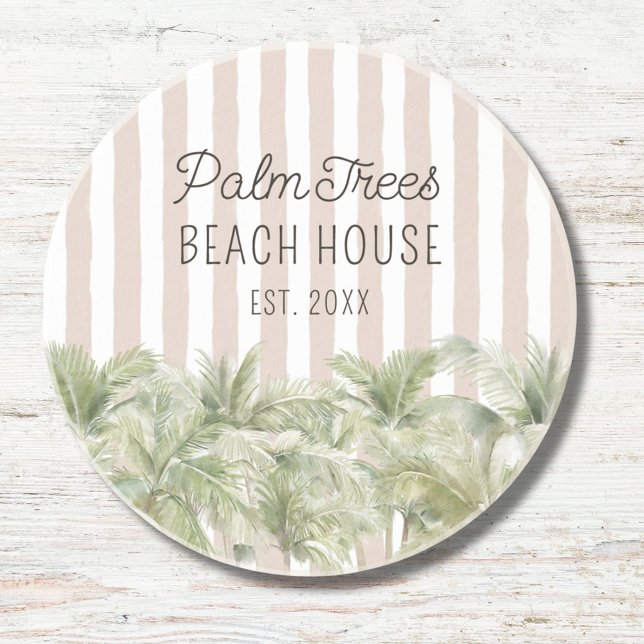 Dessous De Verre En Grès Maisons de Plage aux Palmiers Tropicaux Rayures Be (In situ)