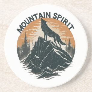 Dessous De Verre En Grès Majesté de la montagne Loup hurlant sur le pic