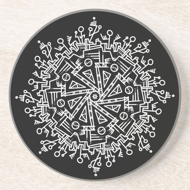 Dessous De Verre En Grès Mandala blanc (Devant)