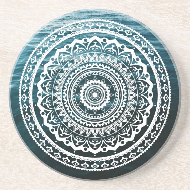 Dessous De Verre En Grès Mandala Blanc Laissez la mer vous libérer (Devant)