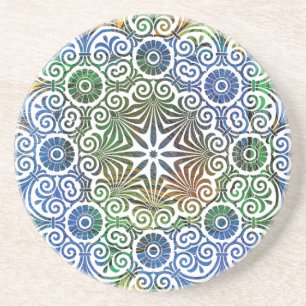 Dessous de verre en grès Mandala bleu et vert