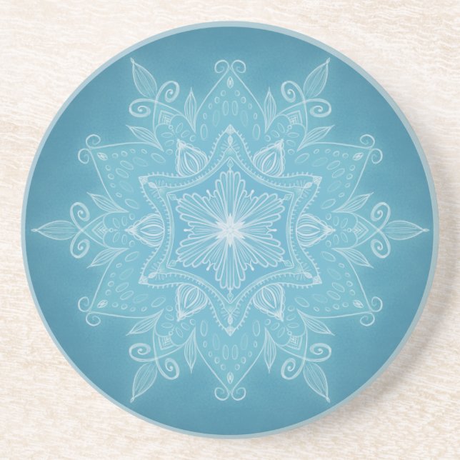 Dessous De Verre En Grès Mandala boho bleu turquoise moderne et tendance (Devant)