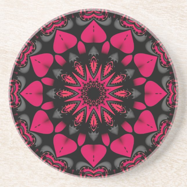 Dessous De Verre En Grès Mandala d'amour Lotus Rose Noir (Devant)
