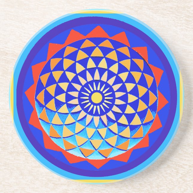 Dessous De Verre En Grès Mandala de Paix & Amour (Devant)