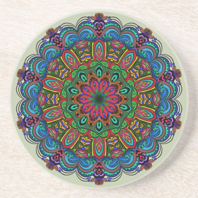 Dessous De Verre En Grès Mandala dynamique Floral & Motif géométrique (Devant)