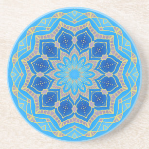 Dessous De Verre En Grès Mandala en bleu électrique et turquoise