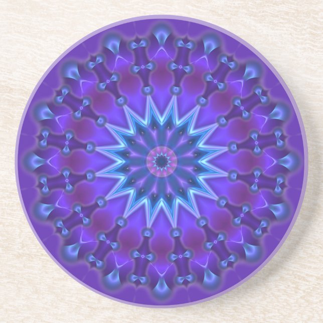 Dessous De Verre En Grès Mandala étoile en bleu | violet (Devant)