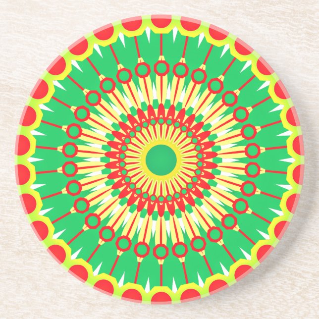 Dessous De Verre En Grès Mandala Green Red Circle Design-58577 (Devant)