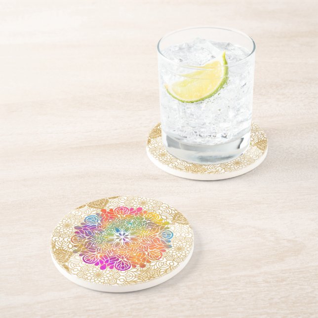 Dessous De Verre En Grès Mandala multicolore (Côté)