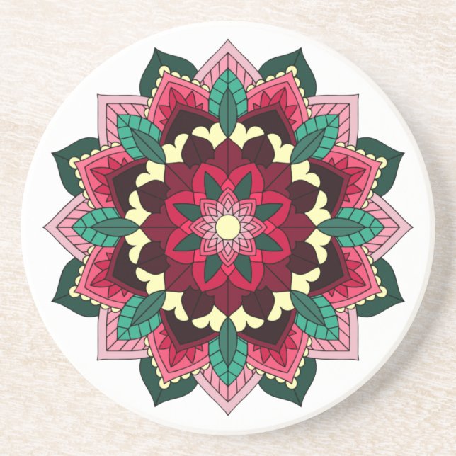 Dessous De Verre En Grès Mandala Pattern 02 en rose profond Sous-verre (Devant)