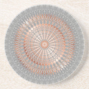Dessous De Verre En Grès Mandala rose de gris d'or