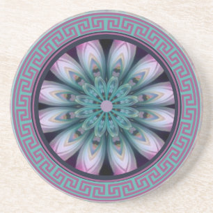Dessous De Verre En Grès Mandala rose et Turquoise fleur