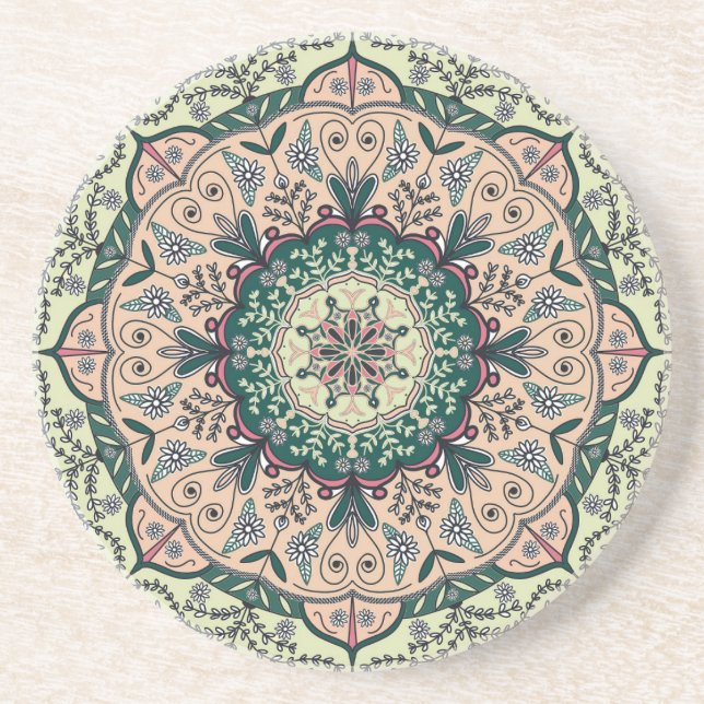 Dessous de verre en grès Mandala vert (Devant)
