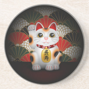 Dessous De Verre En Grès Maneki en céramique blanc Neko