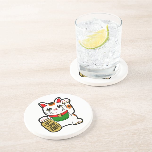 Dessous De Verre En Grès Maneki Neko : Lucky Cat japonais (Côté)