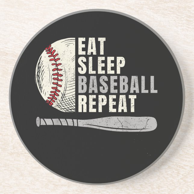 Dessous De Verre En Grès Manger Dormir Baseball Répéter Drôle Joueur de Bas (Devant)