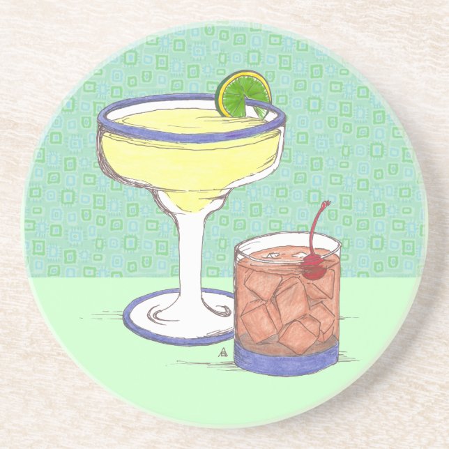 Dessous De Verre En Grès Manhattans et margaritas | personnalisable (Devant)