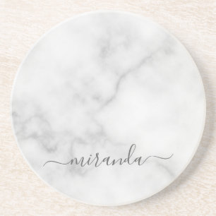 Dessous De Verre En Grès Marbre blanc de nom personnalisé de script modern