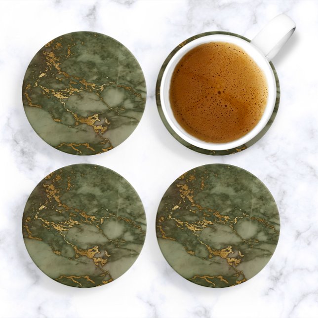 Dessous De Verre En Grès Marbre de luxe vert olive et or (Créateur téléchargé)