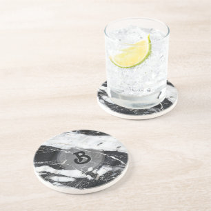 Dessous De Verre En Grès Marbre noir et blanc de luxe personnalisé