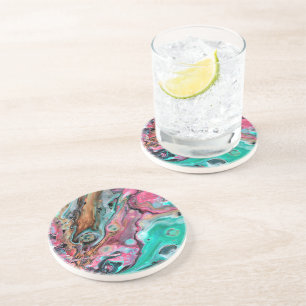 Dessous De Verre En Grès Marbre rose et vert