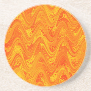 Dessous De Verre En Grès Marbrure Orange Jaune Rouge Motif
