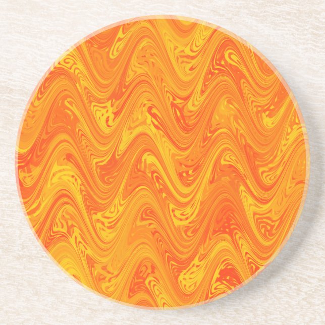 Dessous De Verre En Grès Marbrure Orange Jaune Rouge Motif (Devant)