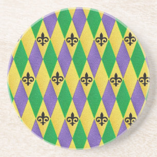 Dessous De Verre En Grès Mardi Gras Arlequin Fleur De Lis