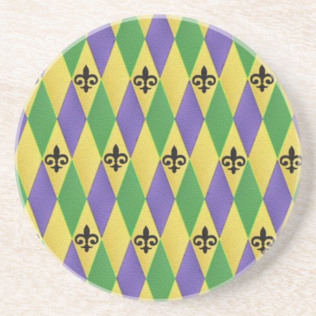 Dessous De Verre En Grès Mardi Gras Arlequin Fleur De Lis (Devant)