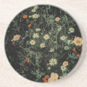 Dessous De Verre En Grès marguerite blanche bohème fleur sauvage noir flora