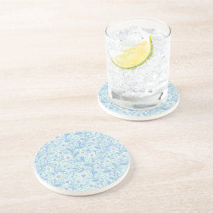 Dessous De Verre En Grès Marguerites en blanc et bleu sur verre de mer