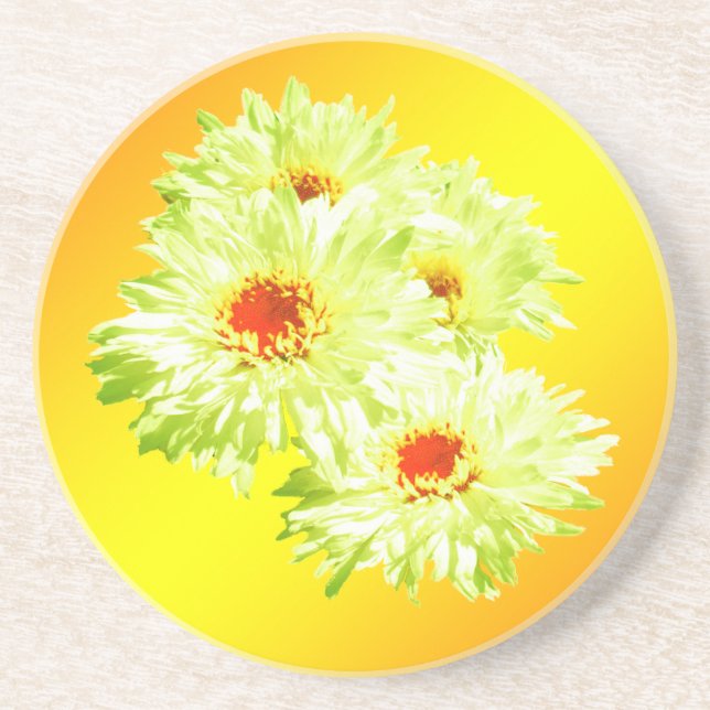 Dessous De Verre En Grès Marguerites Jaunes D'Or, (Devant)