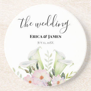 Dessous De Verre En Grès Mariage Blanc Doux Calla Lily Rose Aquarelle S