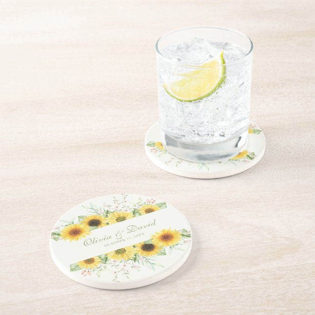 Dessous De Verre En Grès Mariage champêtre au soleil de tournesol (Côté)