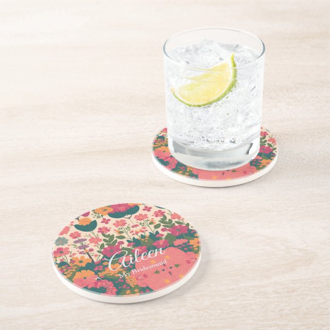 Dessous De Verre En Grès Mariage Customisé Bridesmaid Idée cadeau (Côté)