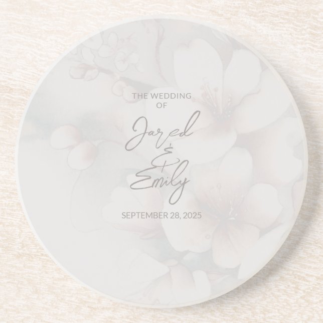 Dessous De Verre En Grès Mariage de fleurs de cerisier personnalisé (Devant)