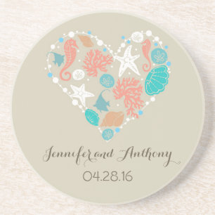 Dessous De Verre En Grès mariage de plage avec des coquillages