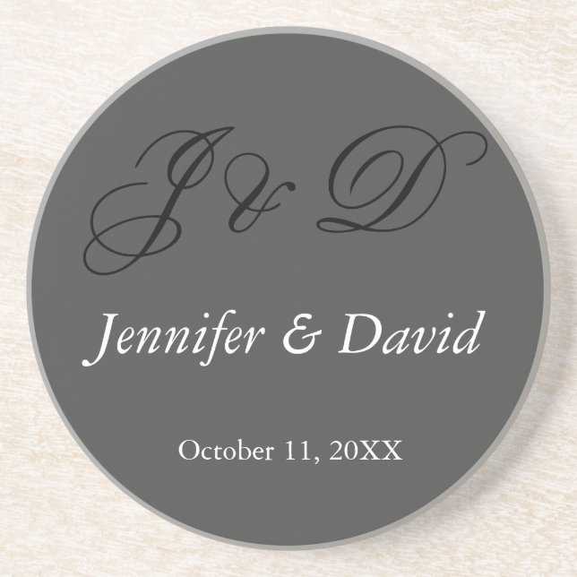 Dessous De Verre En Grès Mariage de script de calligraphie attrayant (Devant)