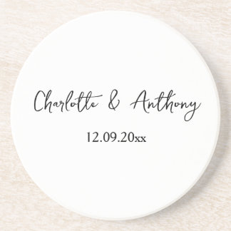 Dessous De Verre En Grès Mariage Élégant Script Creative Black White