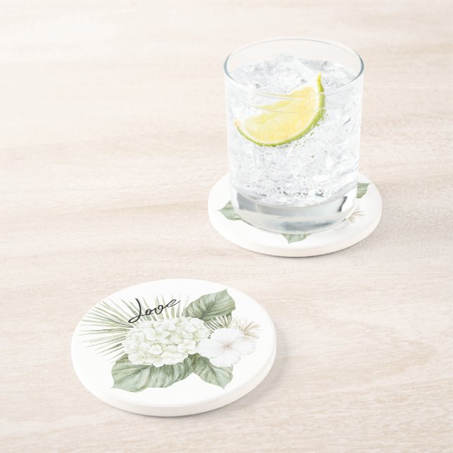 Dessous De Verre En Grès Mariage floral d'hortensia de plage Tropical Aloha (Côté)